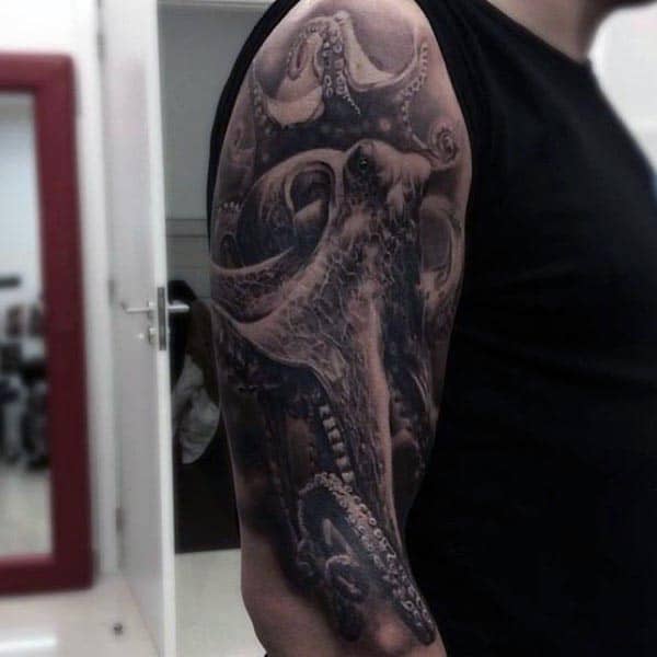 Octopus Shaded Ink Guys Cool Arm Tattoo Inspiration