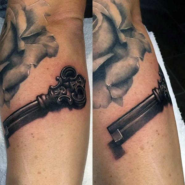 Old Key Male Tattoo With Realistic 3d Style