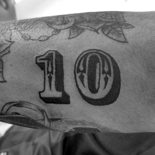 Old School 10 Numbers Mens Arm Tattoo