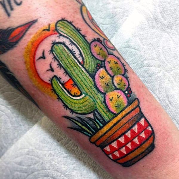 Old School Cactus Tattoo Design On Man