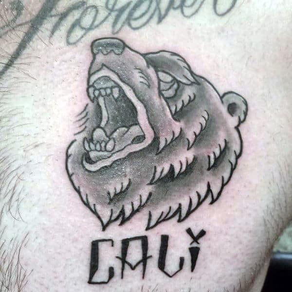 Old School California Bear Mens Chest Tattoos