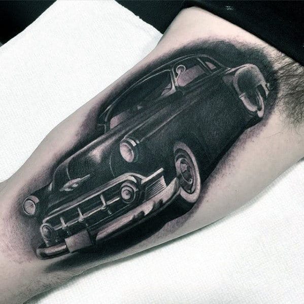 Old School Coupe Mens Chevy Car Inner Arm Bicep Tattoo