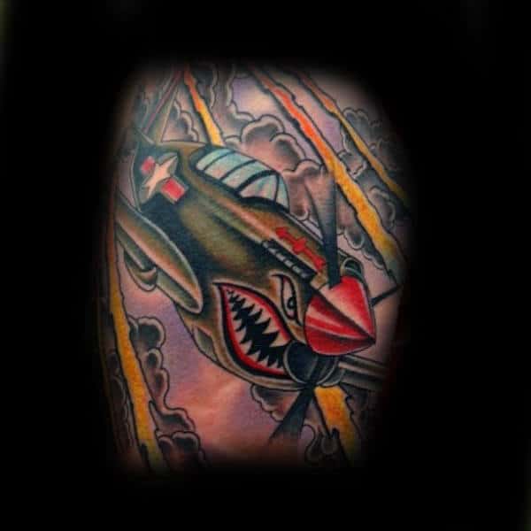 Old School Fighter Aircraft Arm Tattoos For Guys
