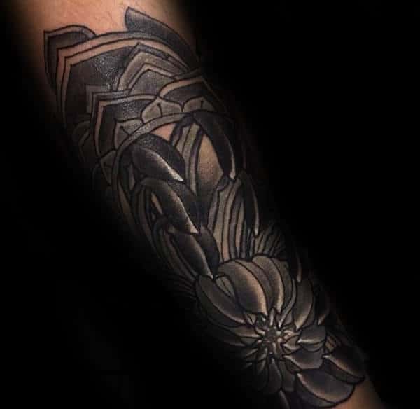 Old School Guys Chrysanthemum Flower Forearm Tattoo