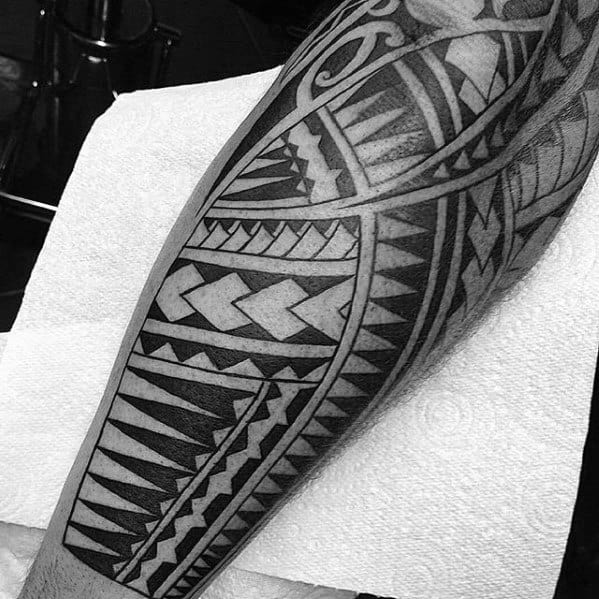 Old School Guys Polynesian Forearm Sleeve Tribal Tattoo