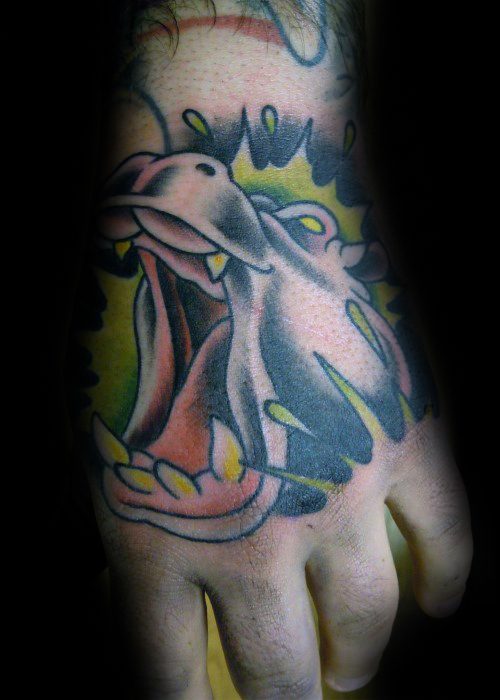 Old School Hand Hippo Tattoo Ideas On Guys
