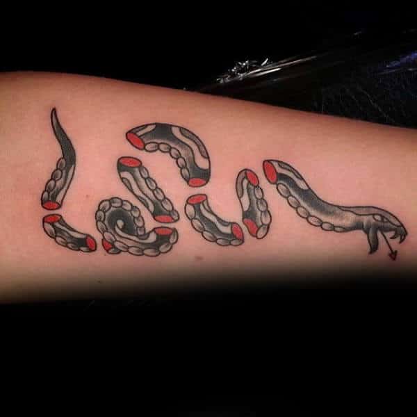 Old School Join Or Die Snake With Red And Black Ink Mens Arm Tattoo