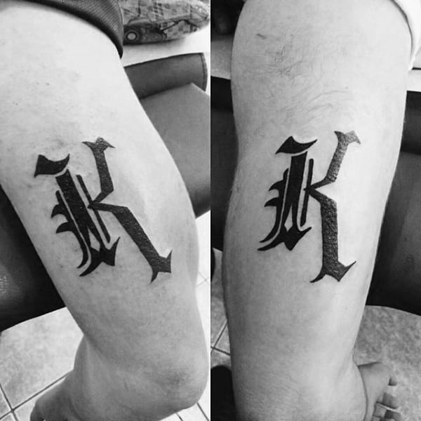 old school letter k mens brother tricep tattoo designs