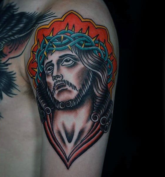 jesus tattoo | This religious tattoo of Jesus and a dove was… | Flickr