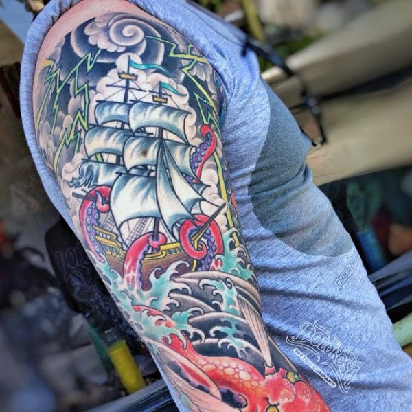 Old School Mens Full Sleeve Awesome Japanese Tattoos