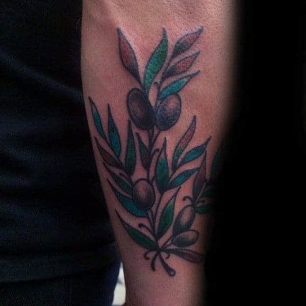 Old School Olive Branch Guys Tattoo Ideas On Outer Forearm