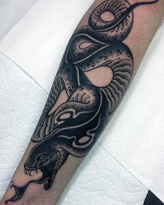 Old School Retro Badass Guys Traditional Snake Outer Forearm Tattoo