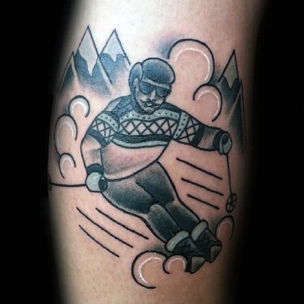 Old School Skiing Slopes Tattoo For Males
