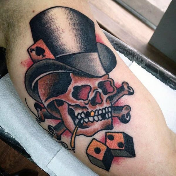 old-school-skull-with-top-hat-and-dice-mens-traditional-arm-tattoos