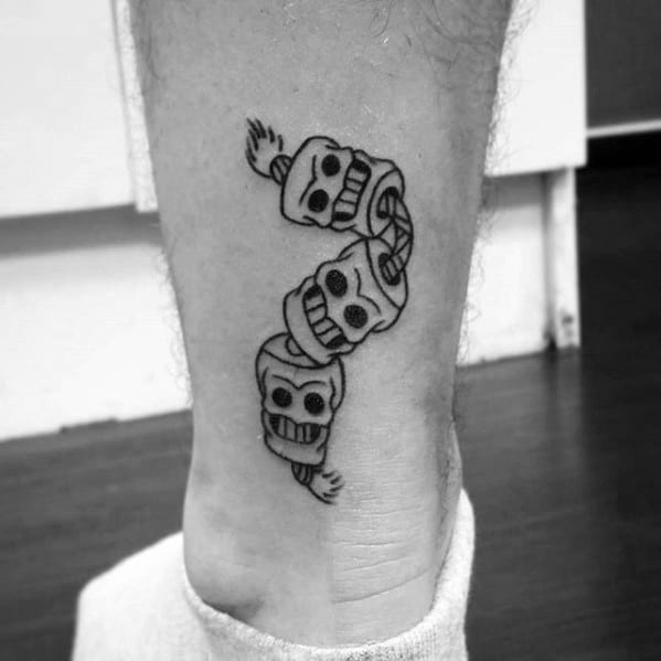 Old School Skulls On Rope Cool Ankle Tattoo Design Ideas For Male