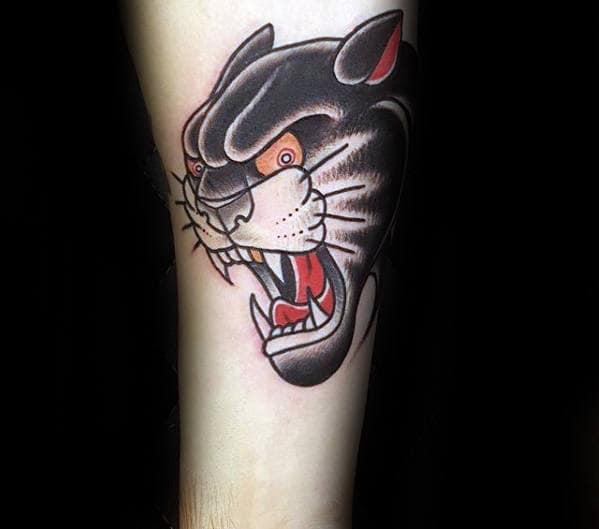 Old School Small Retro Guys Traditional Panther Forearm Tattoo Ideas