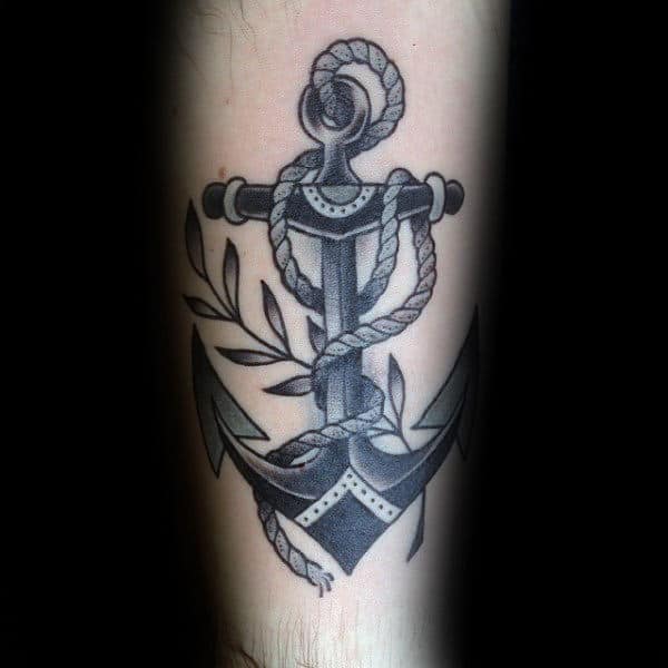 Old School Traditional Anchor Tattoo On Gentlemans Forearm