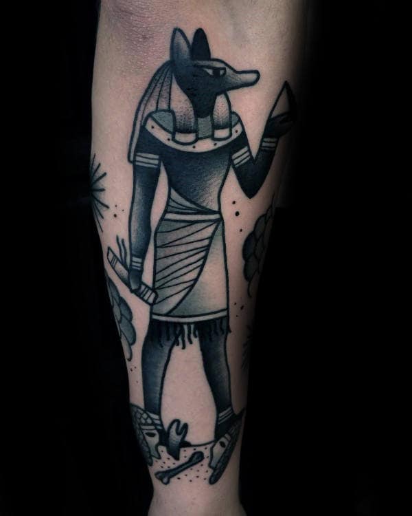 Old School Traditional Anubis Mens Inner Forearm Tattoo Designs
