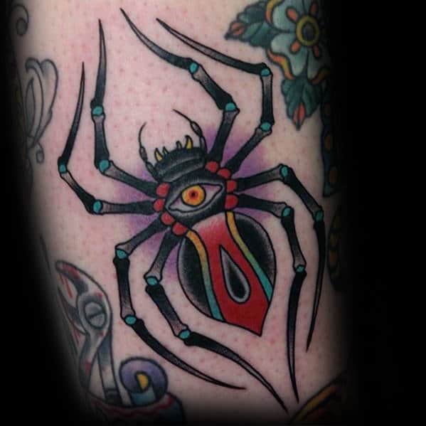 Old School Traditional Arm Mens Spider Tattoo Ideas