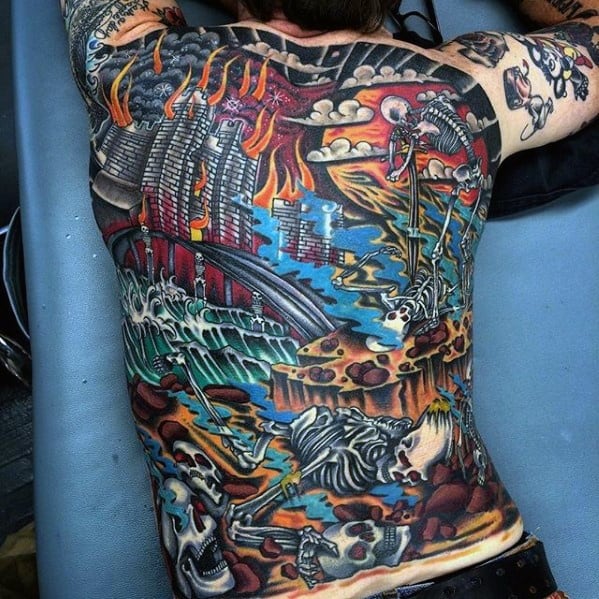 Old School Traditional Awesome Back Mens Tattoo Ideas