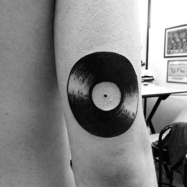 Old School Traditional Back Of Arm Tricep Mens Cool Vinyl Record Tattoo Ideas