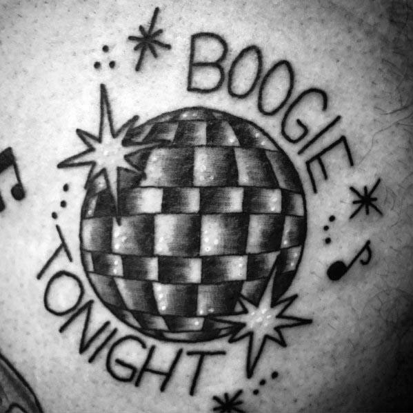 Old School Traditional Boogie Tonight Disco Ball Male Tattoos