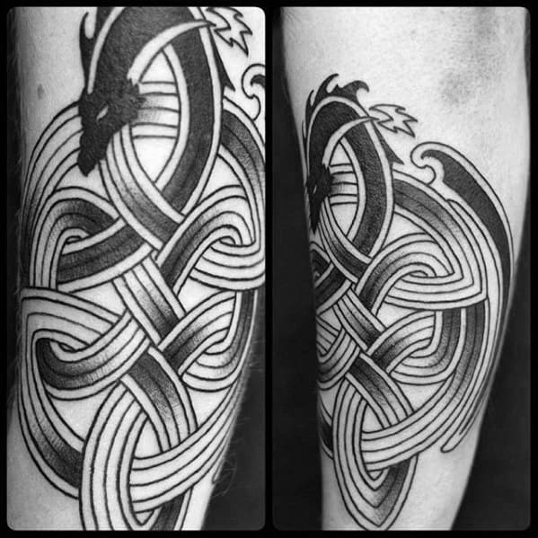 Old School Traditional Celtic Dragon Knot Mens Forearm Tattoo
