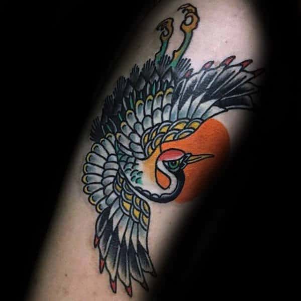 Traditional Japanese Crane done by Levi Polzin at Thunderbird Tattoo  r tattoos