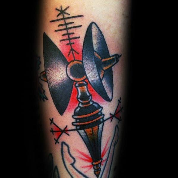 Old School Traditional Forearm Male Satellite Tattoo Designs