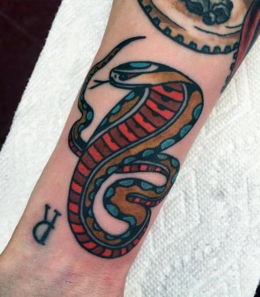 Old School Traditional Guys Cobra Wrist Tattoo Designs