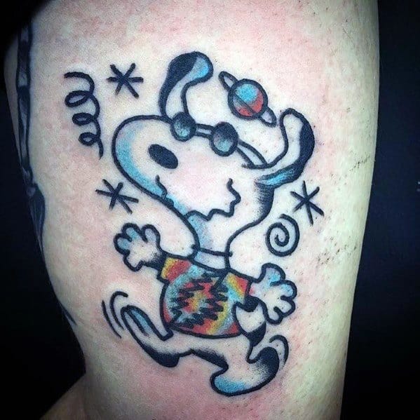 Old School Traditional Guys Designs Snoopy Tattoos.