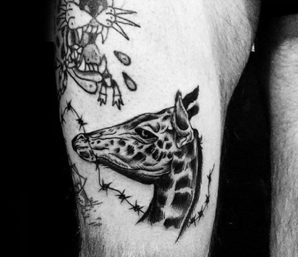Tattoo uploaded by Allison Drumm  giraffe thigh standtall outline   Tattoodo