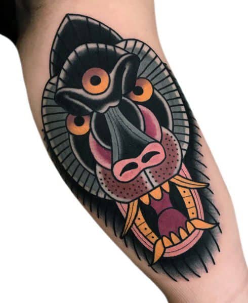 Old School Traditional Three Eyed Baboon Tattoo For Men