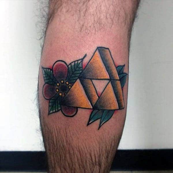 Old School Traditional Triforce Tattoos For Guys On Leg Calf