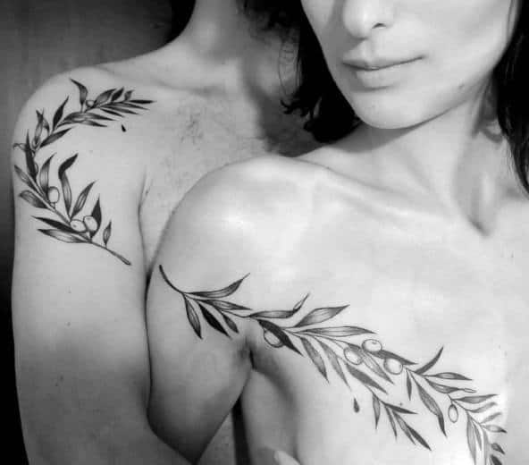 Olive Branch Arm And Chest Clever Couple Tattoos