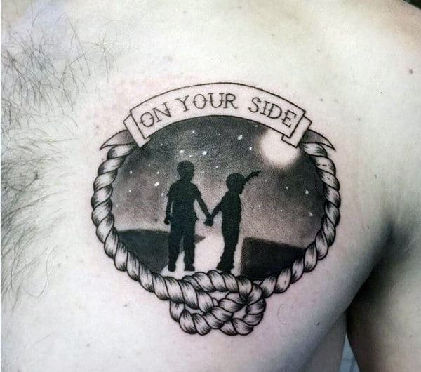 On Your Side Banner Knot Mens Chest Tattoos