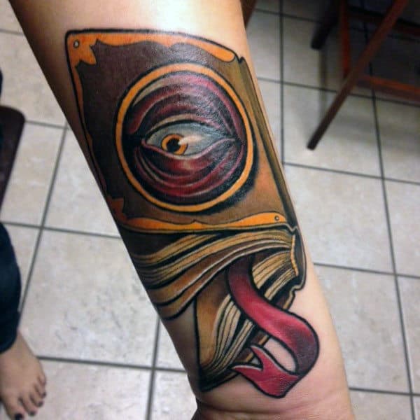 One Eyed Book Halloween Tattoo Male Forearms