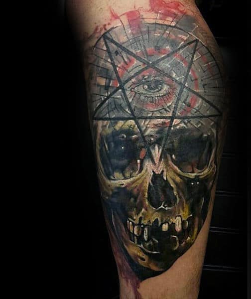 One Eyed Pentagram And Skull Tattoo Guys Forearms
