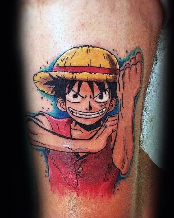 One Piece Tattoos Male On Thigh Of Leg