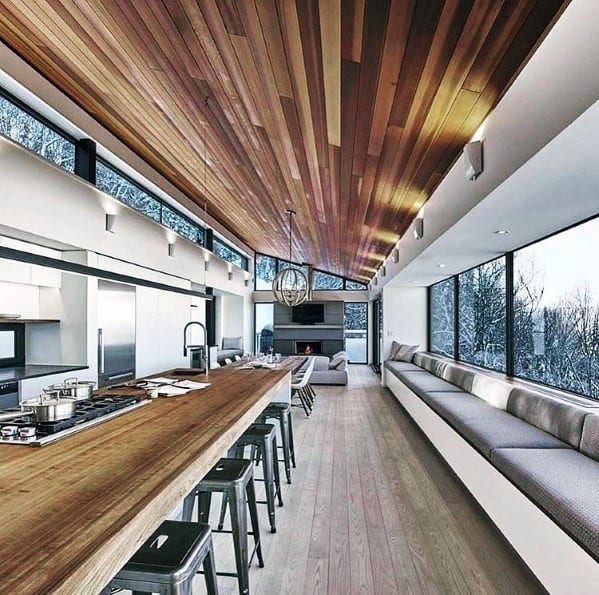 Open Concept Kitchen And Living Room Modern Wood Ceiling Ideas