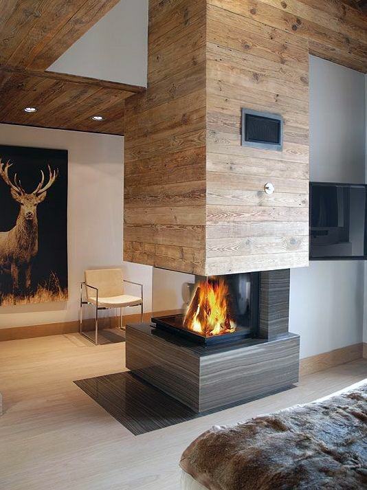 Open Modern Fireplace Design See Through