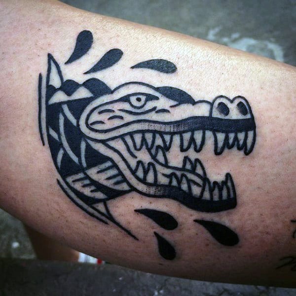 Open Mouthed Alligator Tattoo On Arms For Men
