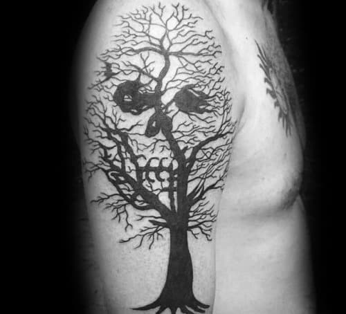 Optical Illusion Creative Skull Tree Tattoos For Men