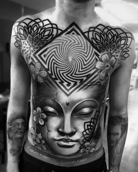 Optical Illusion Pattern Chest Incredible Big Tattoos For Men