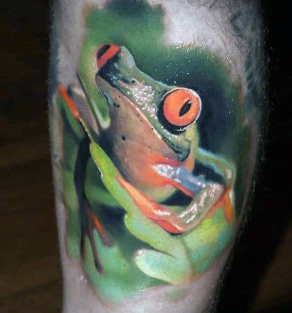 Orange Eyed Frog Mens Realistic Watercolor Tattoo Designs