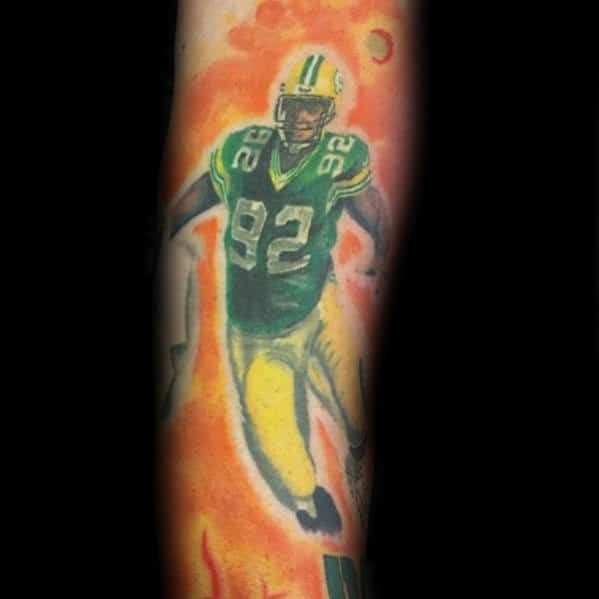Orange Green Bay Packers Football Player Mens Sleeve Tattoo