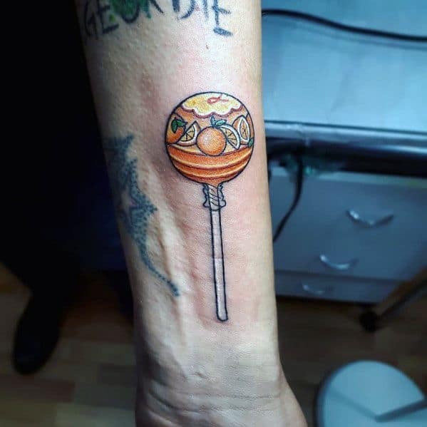 Orange Lollipop Candy Tattoos For Men