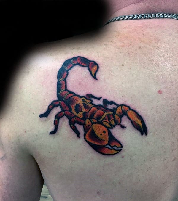 Orange Scorpio Mens Upper Back Tattoos