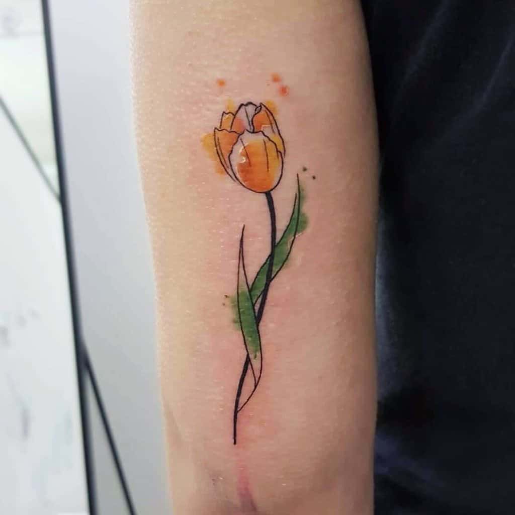 Orange Watercolor Tulip Tattoo