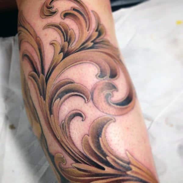 Orante Gold Filigree Mens Forearm Tattoo Designs